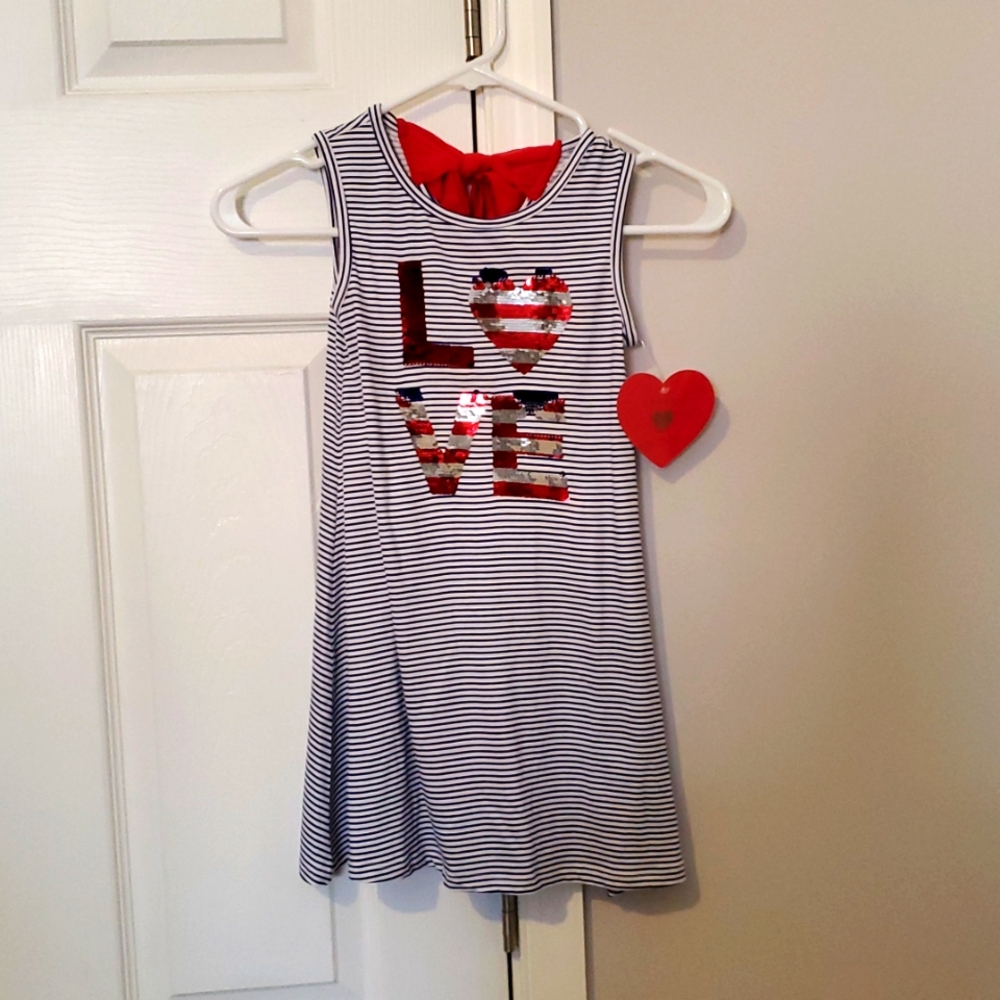 BTWEEN Girls USA Holiday Dress 4 Red White Blue Stripes Sequins